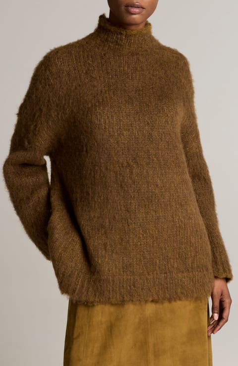 Oversize Brushed Turtleneck Wool & Cotton Sweater