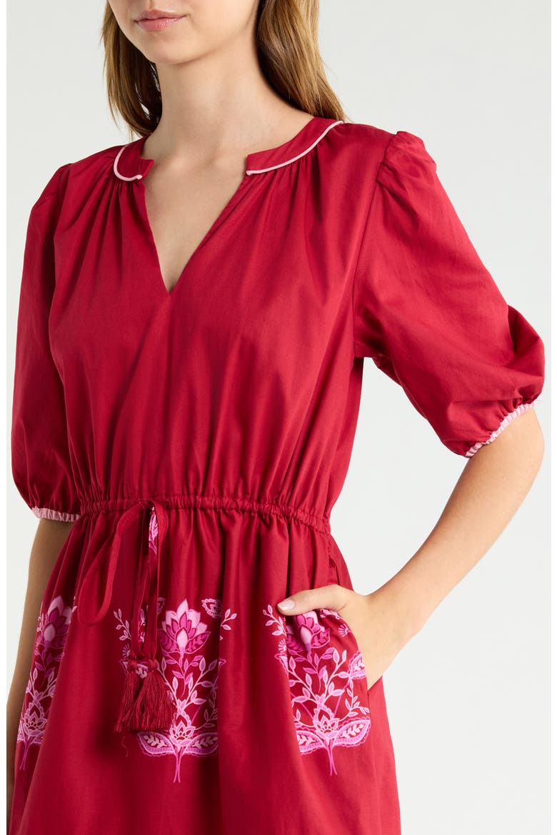 Vione Placed Floral Tiered Cotton Dress, Alternate, color, CHERRY-PINK