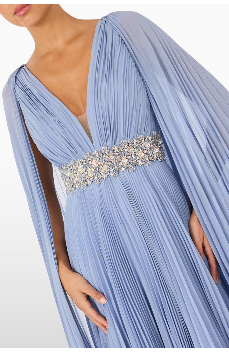 Jenny Packham Fesco Embellished-Waist Pleated Maxi Dress, Alternate, color, Blue Slate