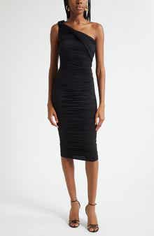 Cheryl Shirred One-Shoulder Body-Con Midi Dress