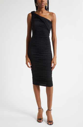 Cheryl Shirred One-Shoulder Body-Con Midi Dress
