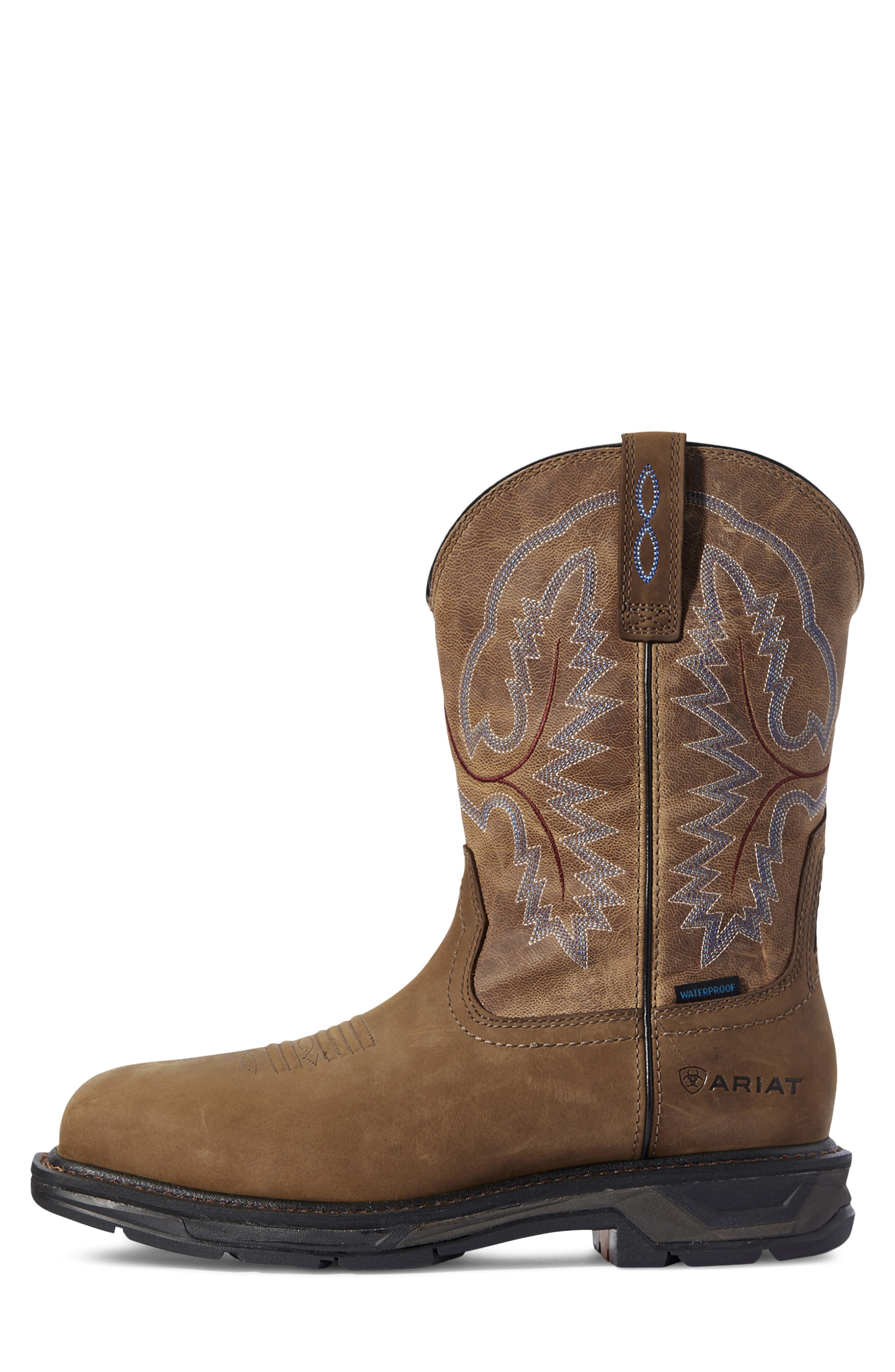 WorkHog XT Square Toe Waterproof Western Leather Boot, Alternate, color, DISTRESSED BROWN