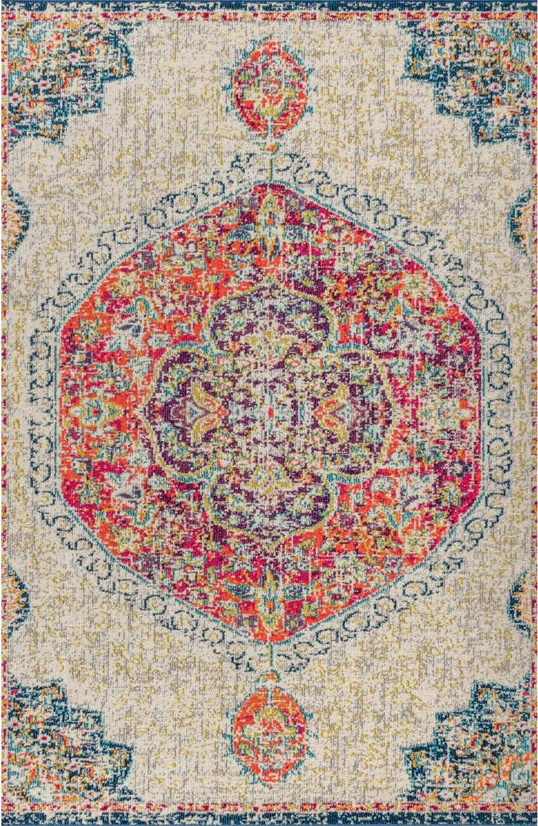 JONATHAN Y Bohemian FLAIR Boho Vintage Medallion Area Rug, Main, color, Cream/Orange
