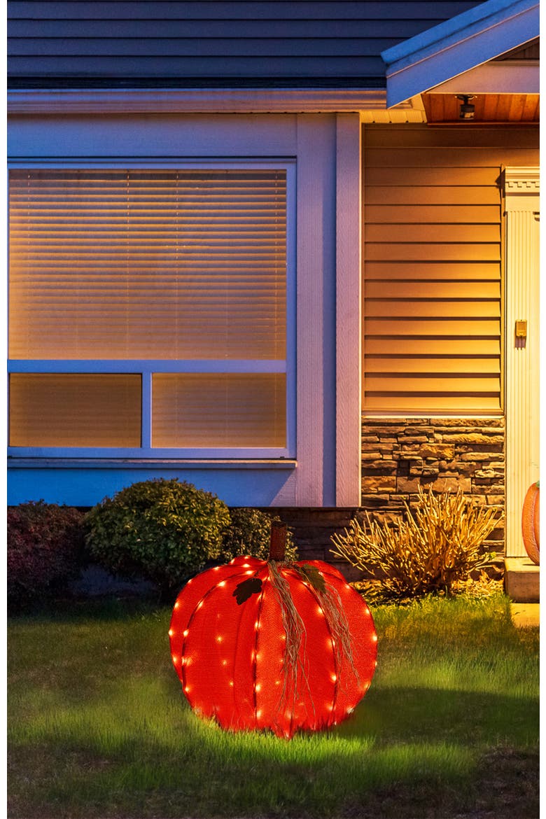 25"H Fall Lighted Foldable Pumpkin Outdoor Decor with Timer, Alternate, color, Orange