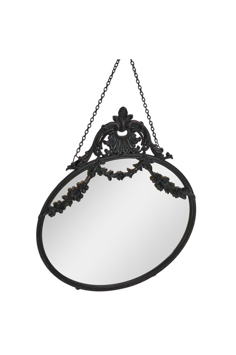 Vintage Pewter Framed Wall Mirror with Decorative Chain, Black, Main, color, Black