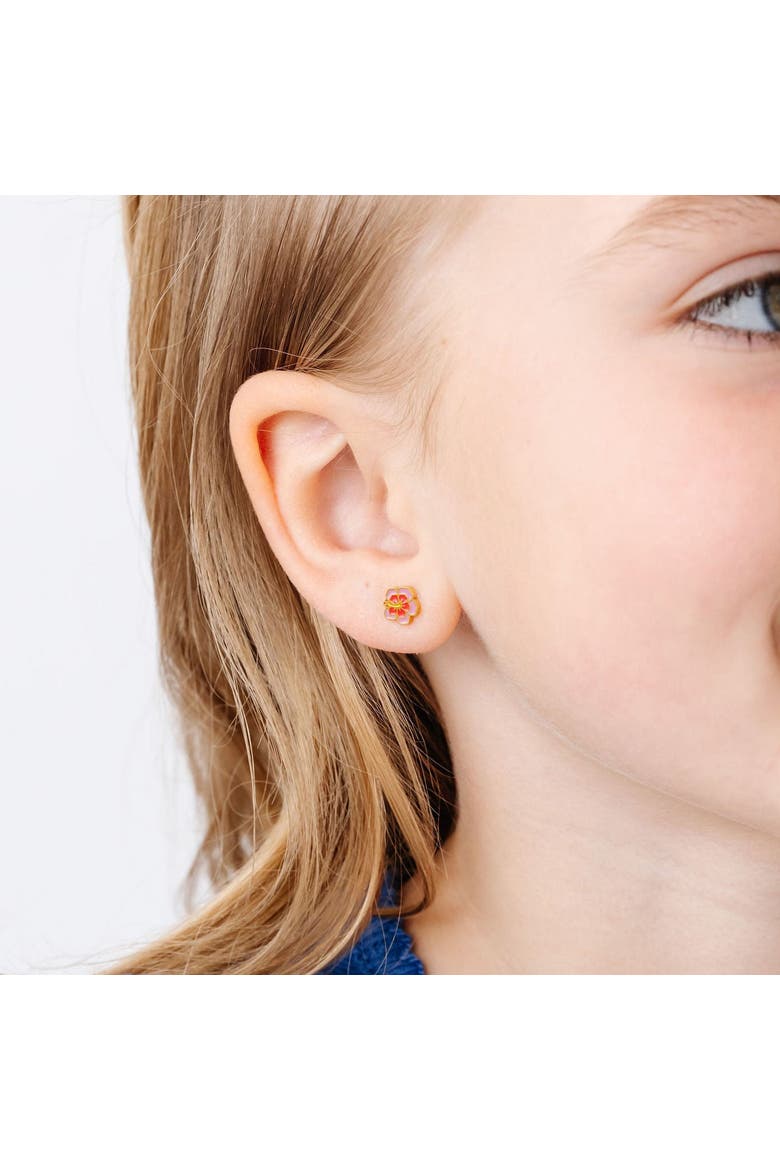 Girls' Hibiscus Flatback Stud Hypoallergenic Earrings, Alternate, color, Pink