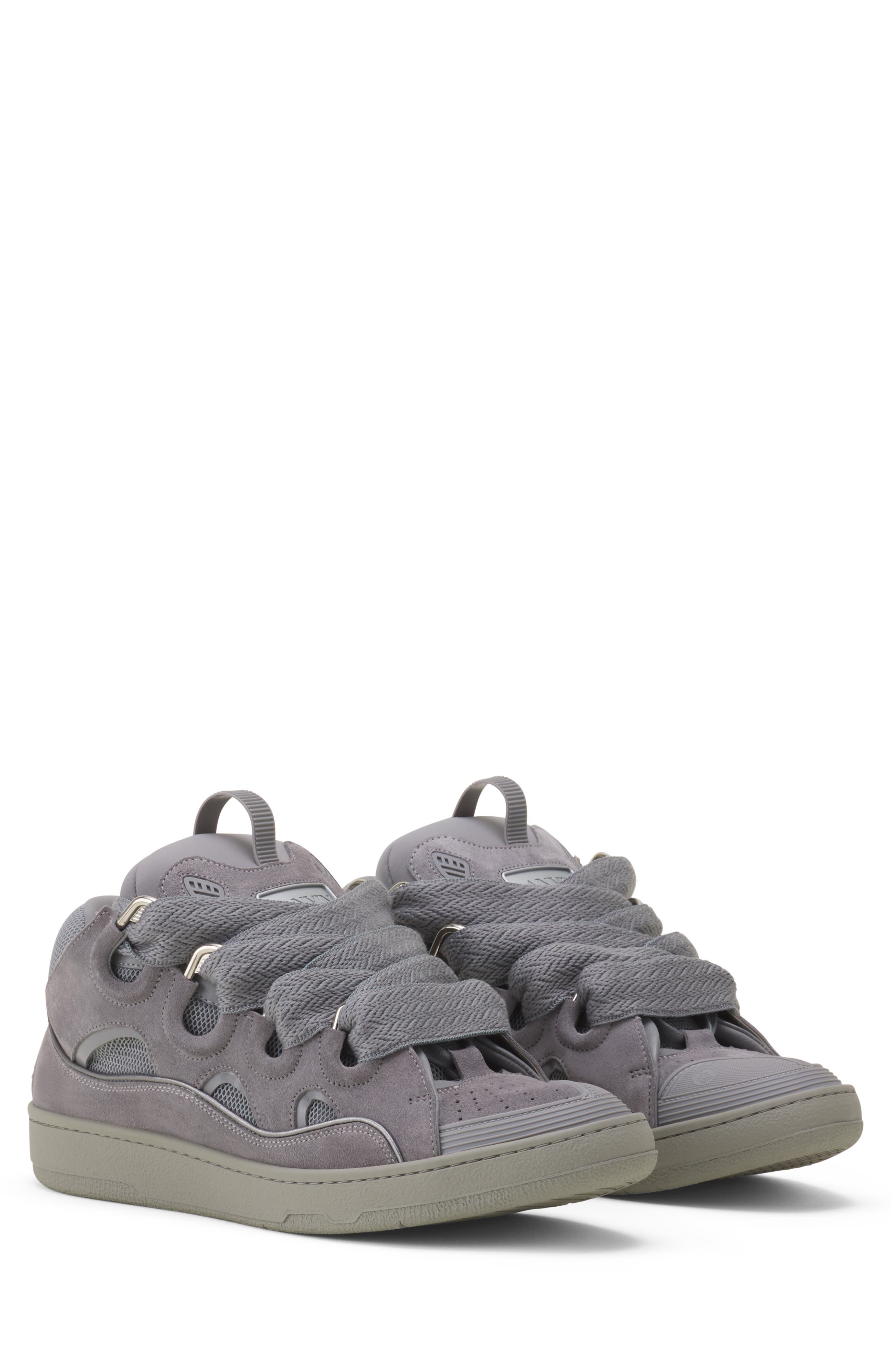 Lanvin Curb Monochrome Suede Sneakers, Alternate, color, Light Grey