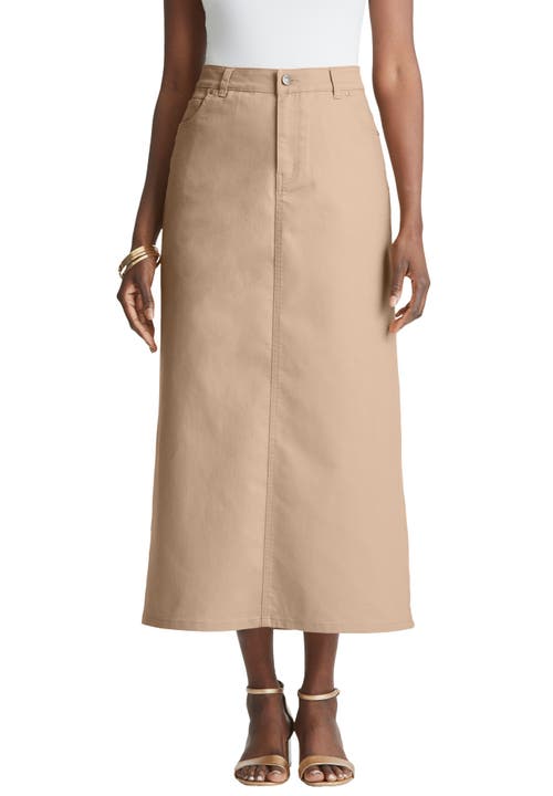Jessica London True Fit Stretch Denim Midi Skirt In Neutral
