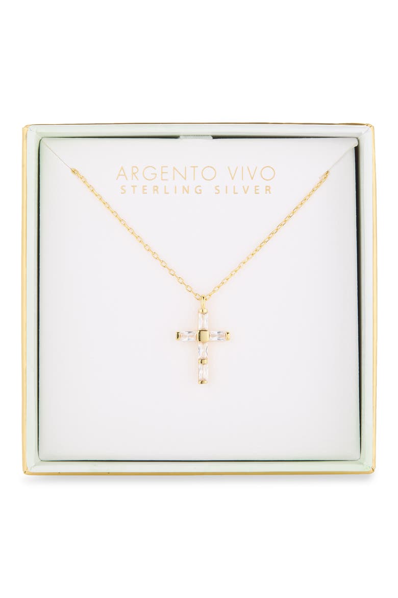 Baguette Cubic Zirconia Cross Necklace, Main, color, GOLD