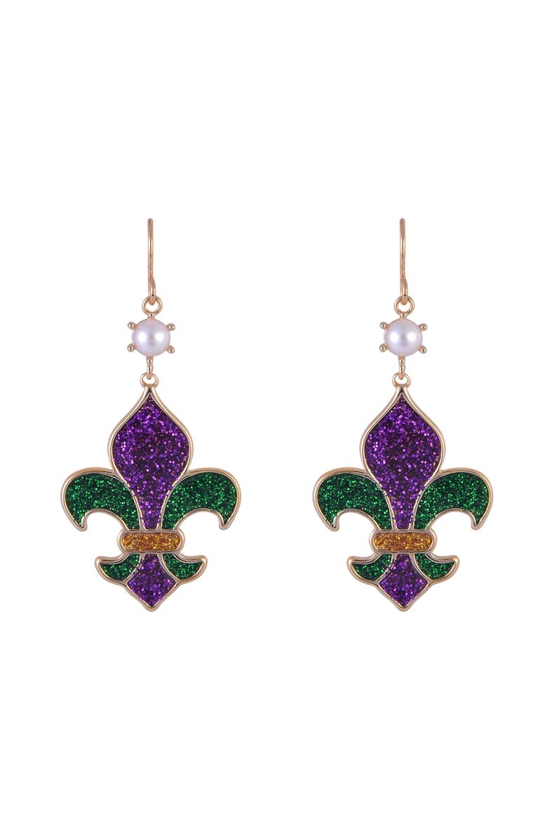Fleur De Lis Earrings for Mardi Gras, Alternate, color, Purple