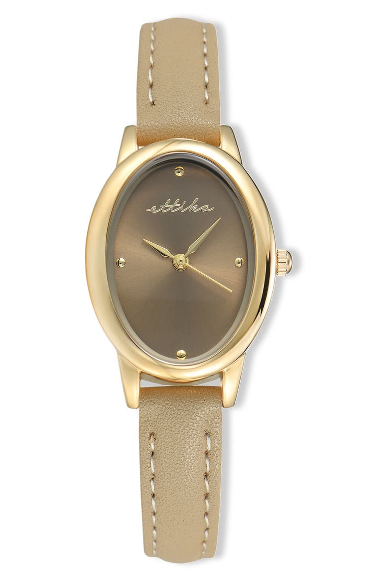 Oval Leather Strap Watch, Main, color, SHIITAKE