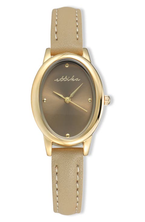 Oval Leather Strap Watch