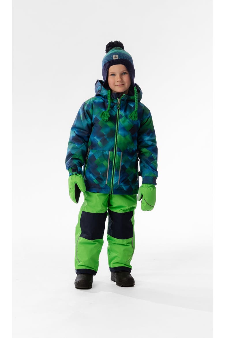 Checkered Lightweight Jacket & Foot Strap Pants Two Piece Snowsuit, Alternate, color, Blue and Green Checkered Print