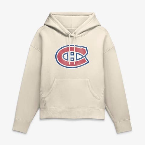 Women's Fanatics Cream Montreal Canadiens Elevated Distressed Logo Hoodie