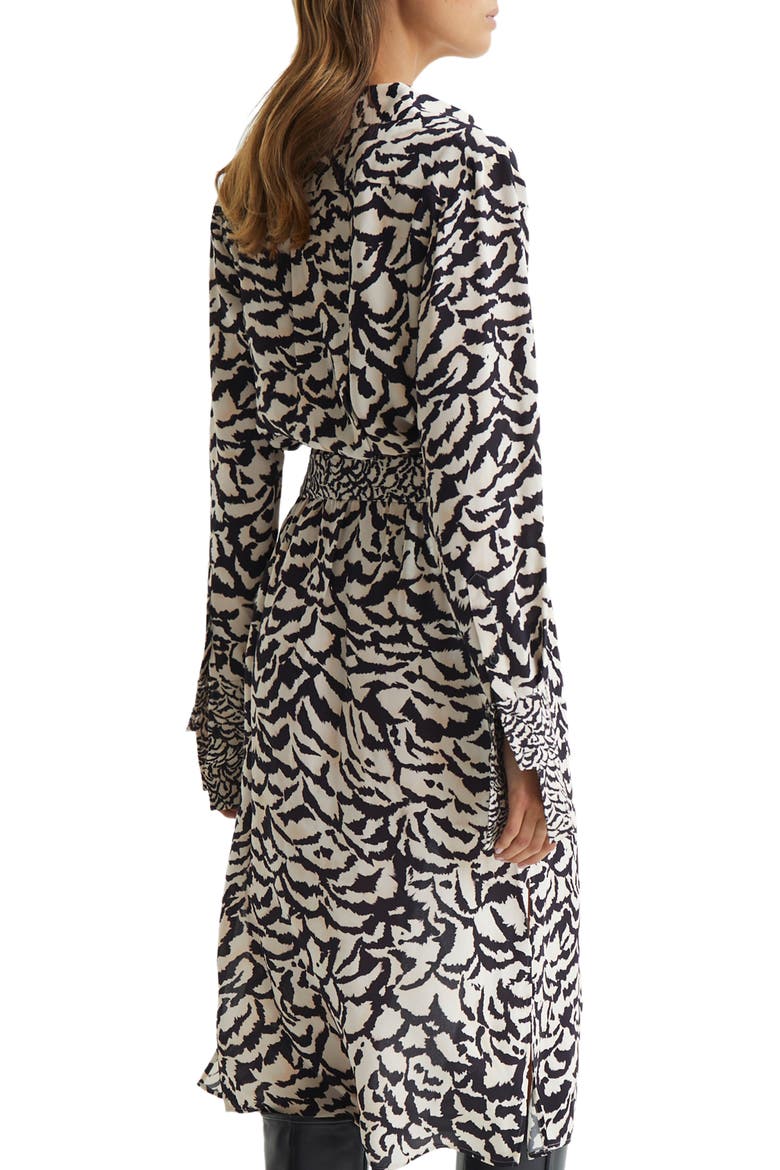 Evie Animal Print Belted Long Sleeve Dress, Alternate, color, BLACK/ WHITE