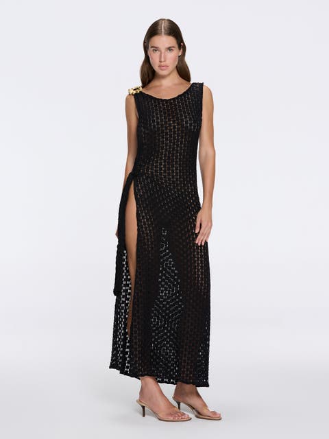 Angles High-Neck Maxi Dress with Tie-Side and Gold Detail