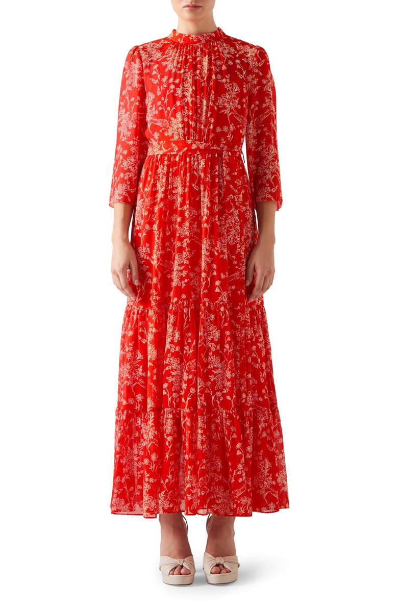 LK Bennett Olivia Floral Tiered Silk Maxi Dress, Main, color,