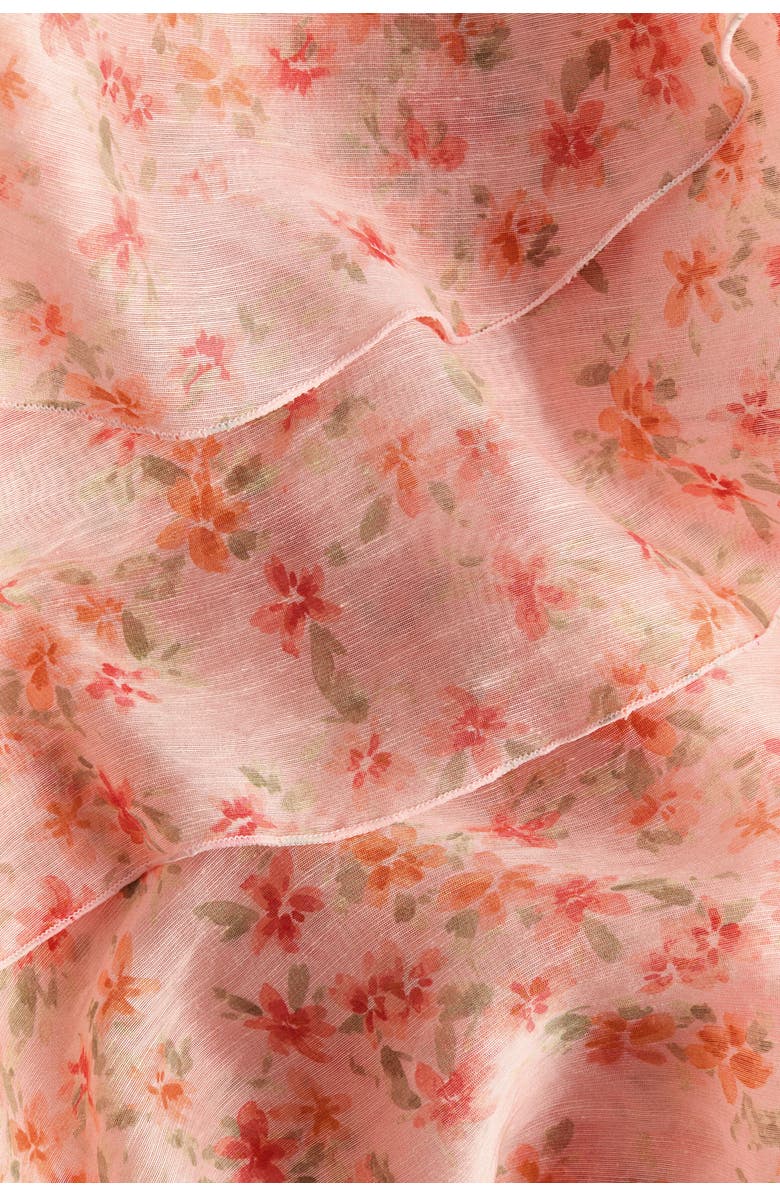 H&M Tiered One-shoulder Linen-blend Dress, Alternate, color, Light Pink/Floral