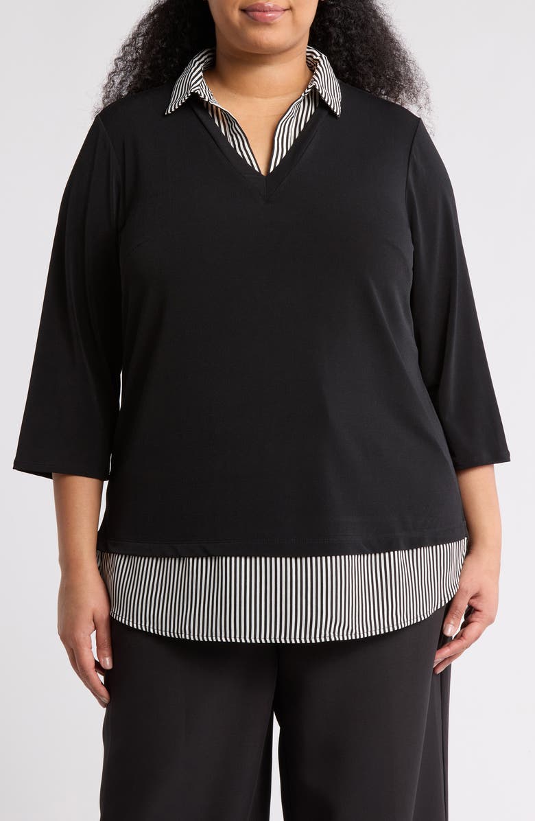 Adrianna Papell Stripe Twofer Sweater Top, Main, color, 