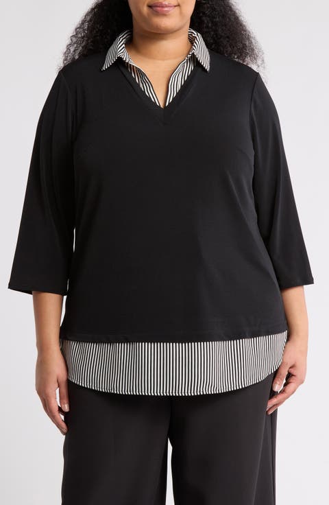 Stripe Twofer Sweater Top (Plus)