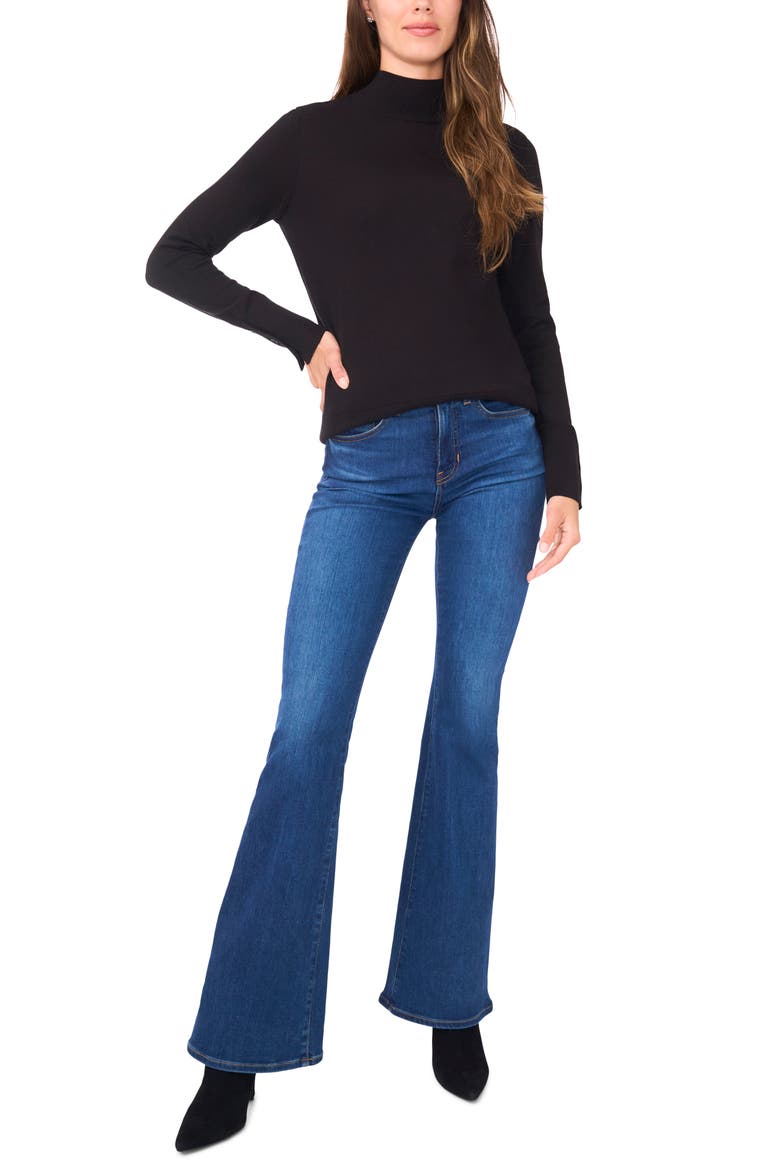 Button Cuff Turtleneck Sweater, Alternate, color, RICH BLACK