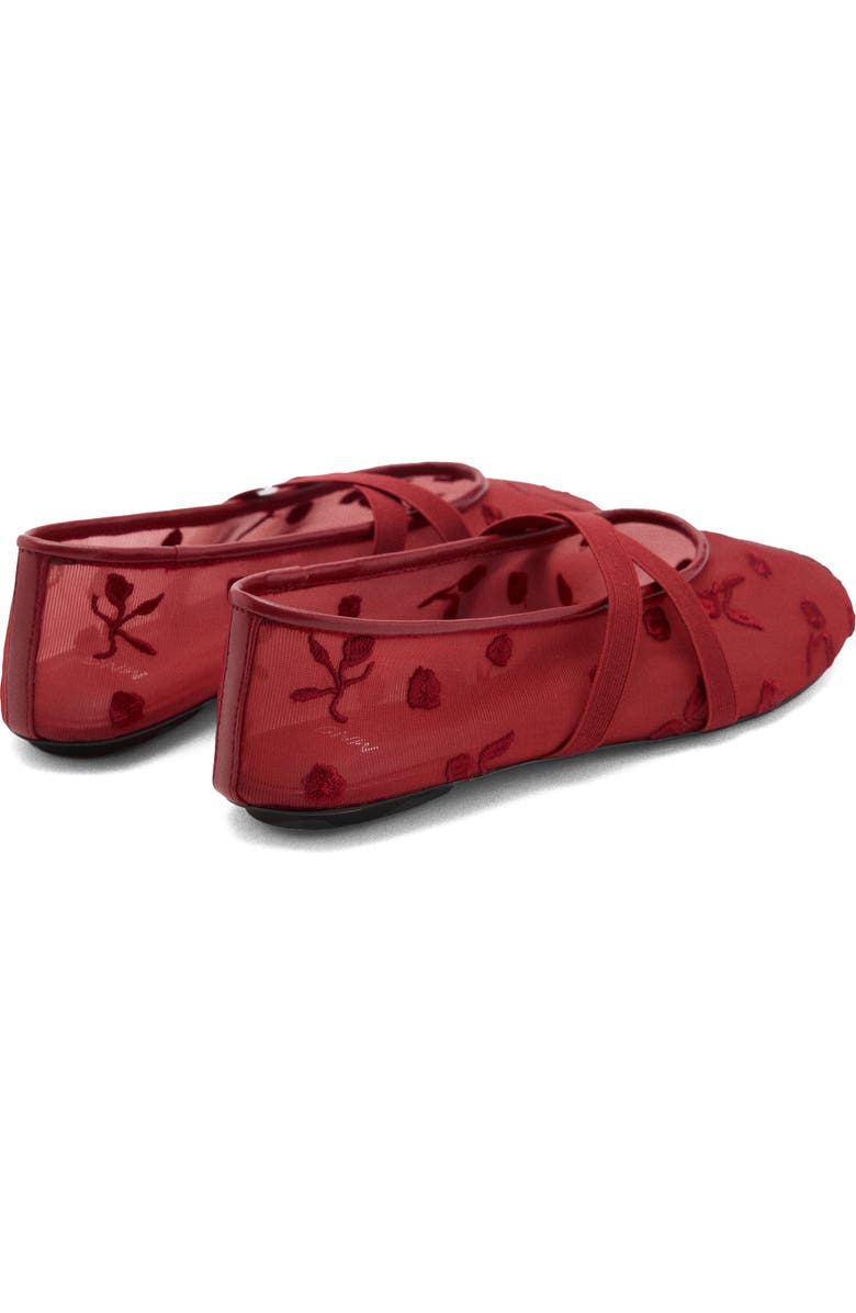 MANGO Floral Embroidered Cross Strap Ballerina Flat, Alternate, color, Red