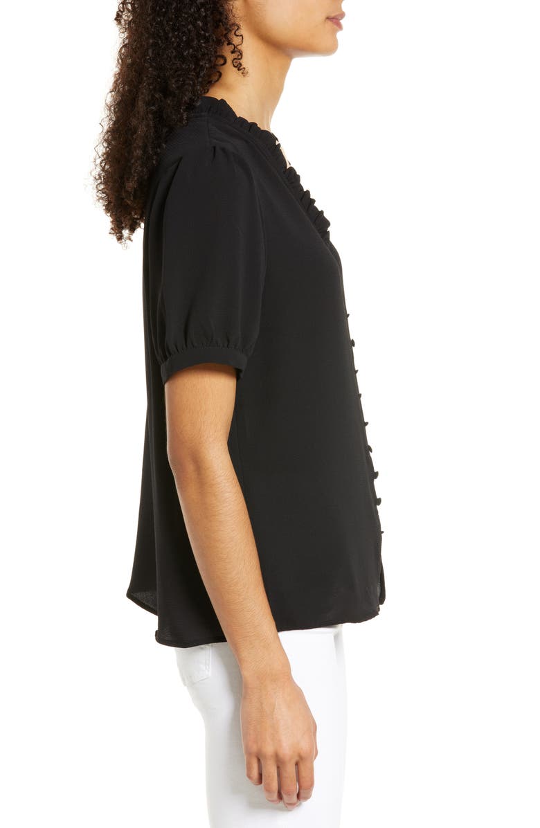 CeCe Frill V-Neck Button-Up Blouse, Alternate, color, 