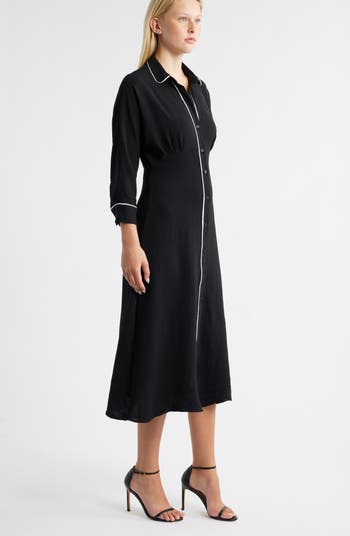 Pleated Long Sleeve Shirtdress