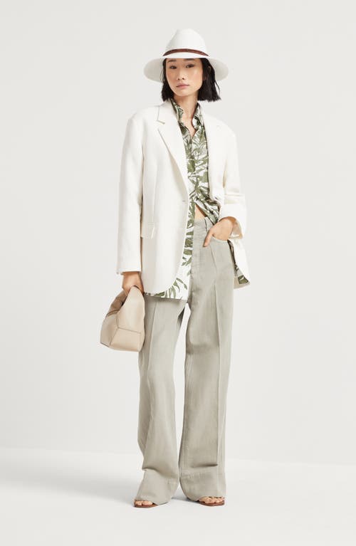 Brunello Cucinelli Beige Twill Loose Trousers In Khaki
