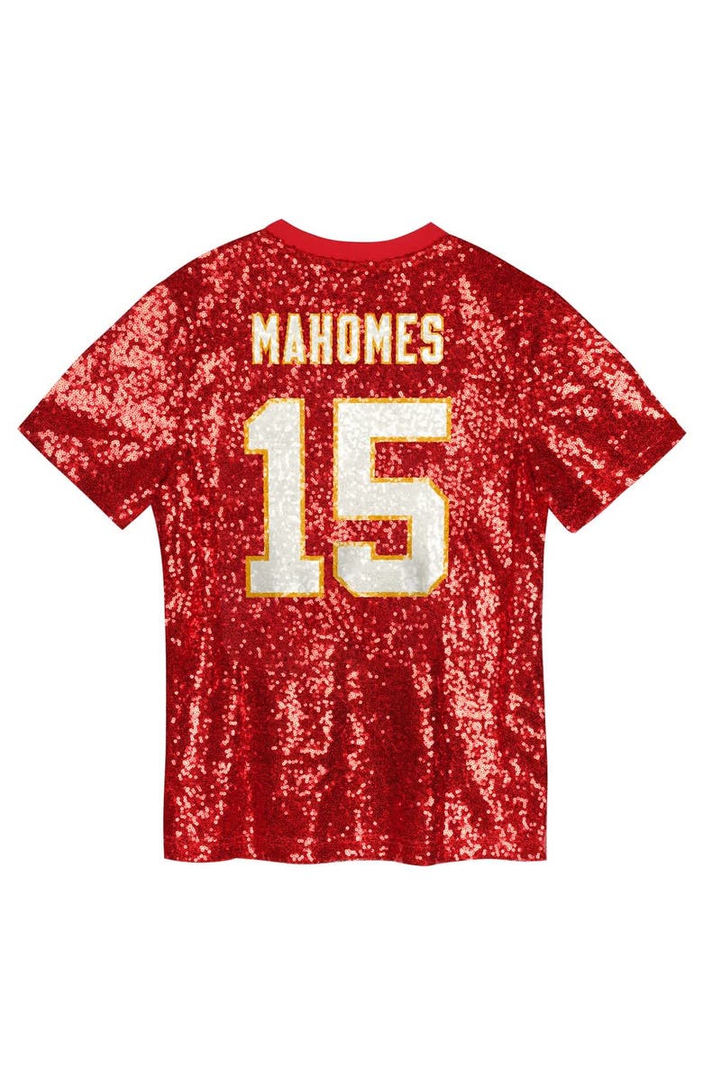 Outerstuff Girls Youth Patrick Mahomes Red Kansas City Chiefs Sequin V-Neck Fashion Jersey, Alternate, color, Red