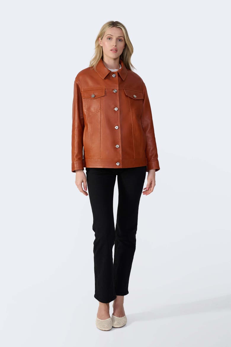 Bobbie Leather Shirt Jacket, Alternate, color, Whiskey
