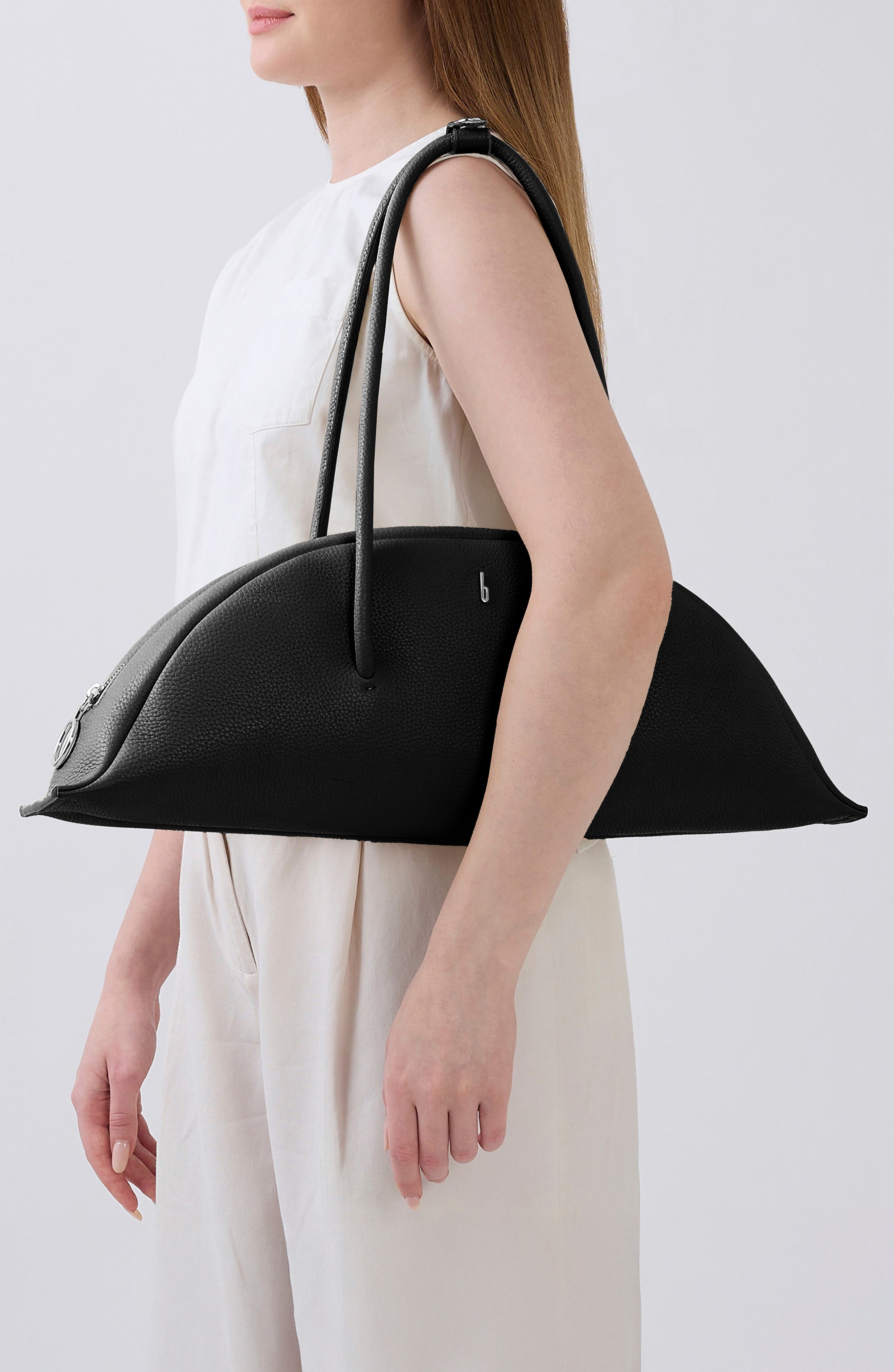 behno Laverne Leather Bowler Bag, Alternate, color, Black