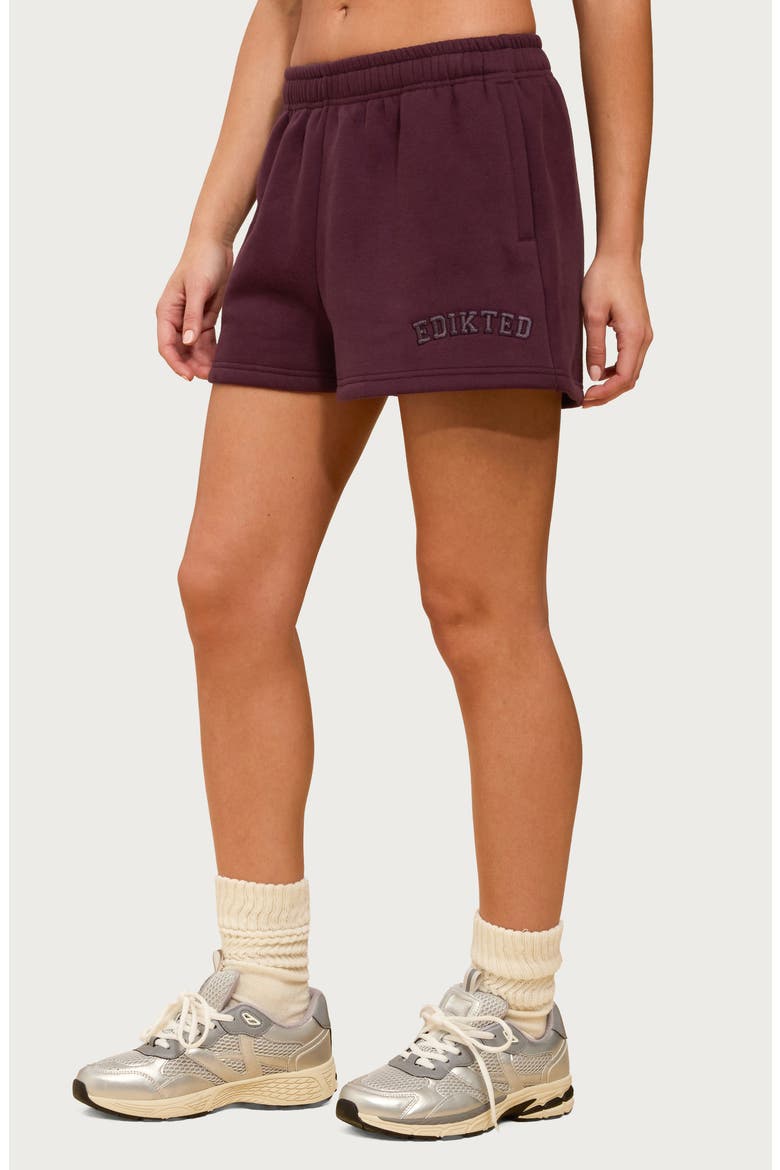 Embroidered Cotton Blend Sweat Shorts, Alternate, color, PLUM