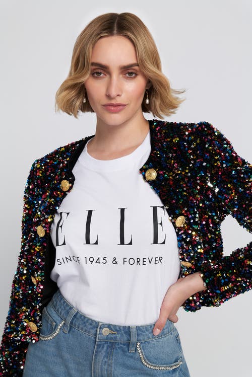 Elle Collection Sequin Cropped Jacket Biker In Black
