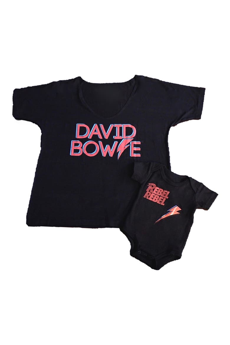 David Bowie Maternity Graphic Tee & Rebel Rebel Bodysuit Set, Alternate, color, BLACK