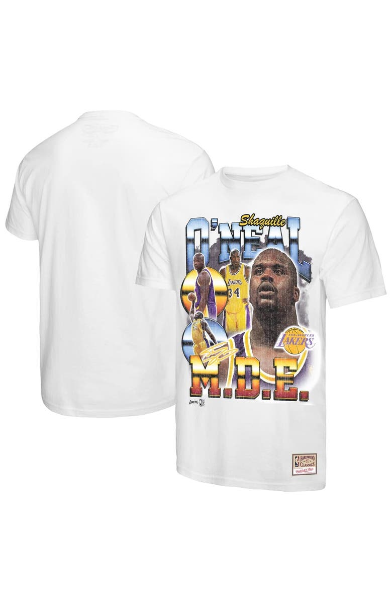 Mitchell & Ness Men's Mitchell & Ness Shaquille O'Neal White Los Angeles Lakers Commemorative Collage T-Shirt, Main, color, White