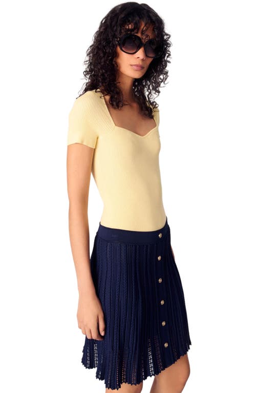 Maje Woven Knit Short Skirt In Navy