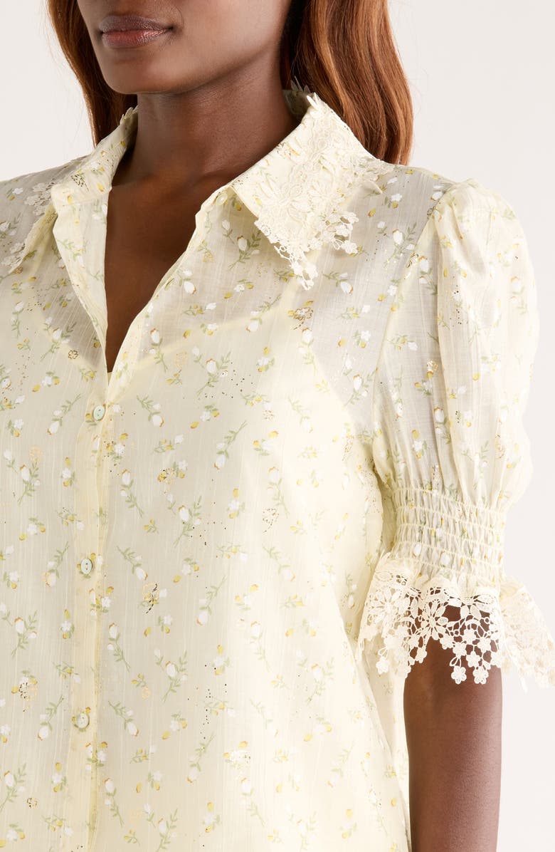 Bobeau Lace Edge Top, Alternate, color, Yellow/ Sage Floral