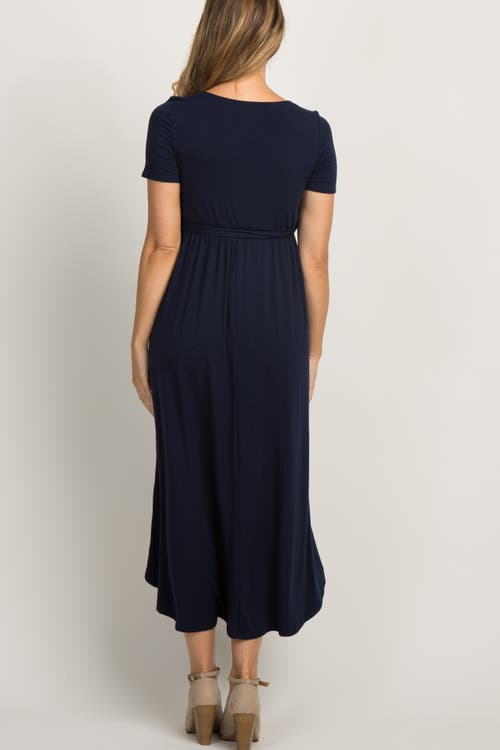 Pinkblush Solid Hi-low Wrap Dress In Blue