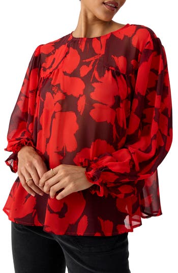 Sanctuary Ruffle Moment Print Chiffon Top