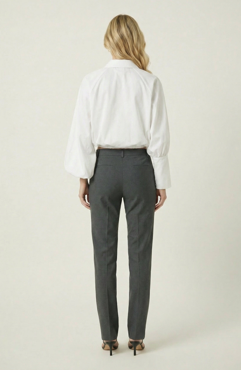 Modenaire Long Sleeve Cropped Elastic Hem Blouse, Alternate, color, White