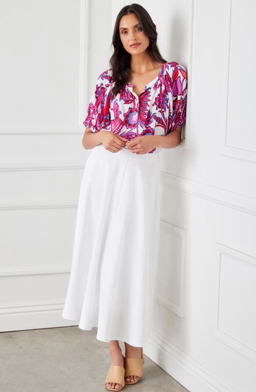 Karen Kane Print Peasant Top In Ivory/pink Print