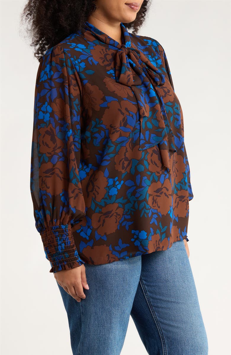 SUGARLIPS Lebanon Floral Tie Neck Top, Alternate, color, Brown-Blue