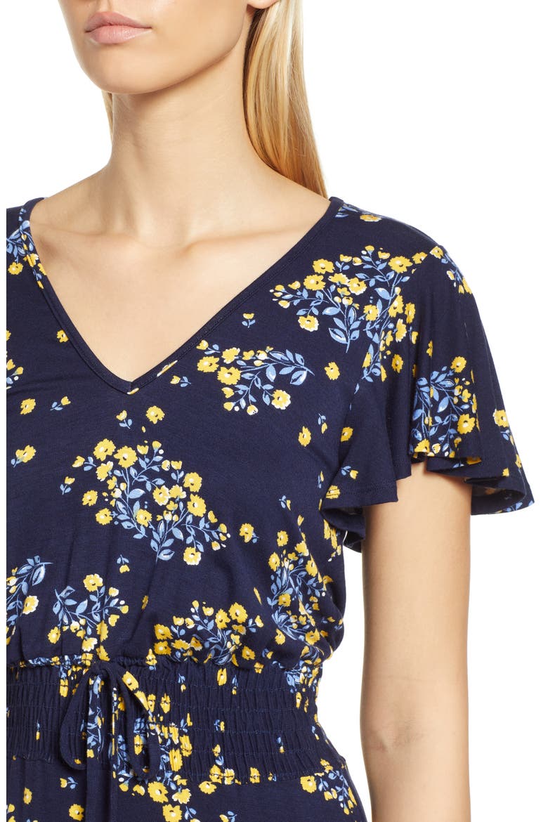 Floral Smock Waist Knit Maxi, Alternate, color, NAVY