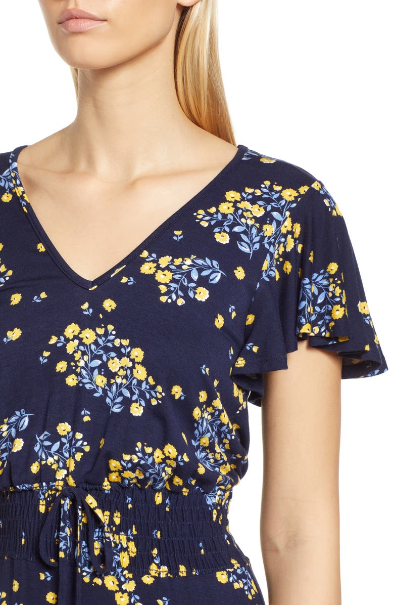 Loveappella Floral Smock Waist Knit Maxi, Alternate, color, Navy