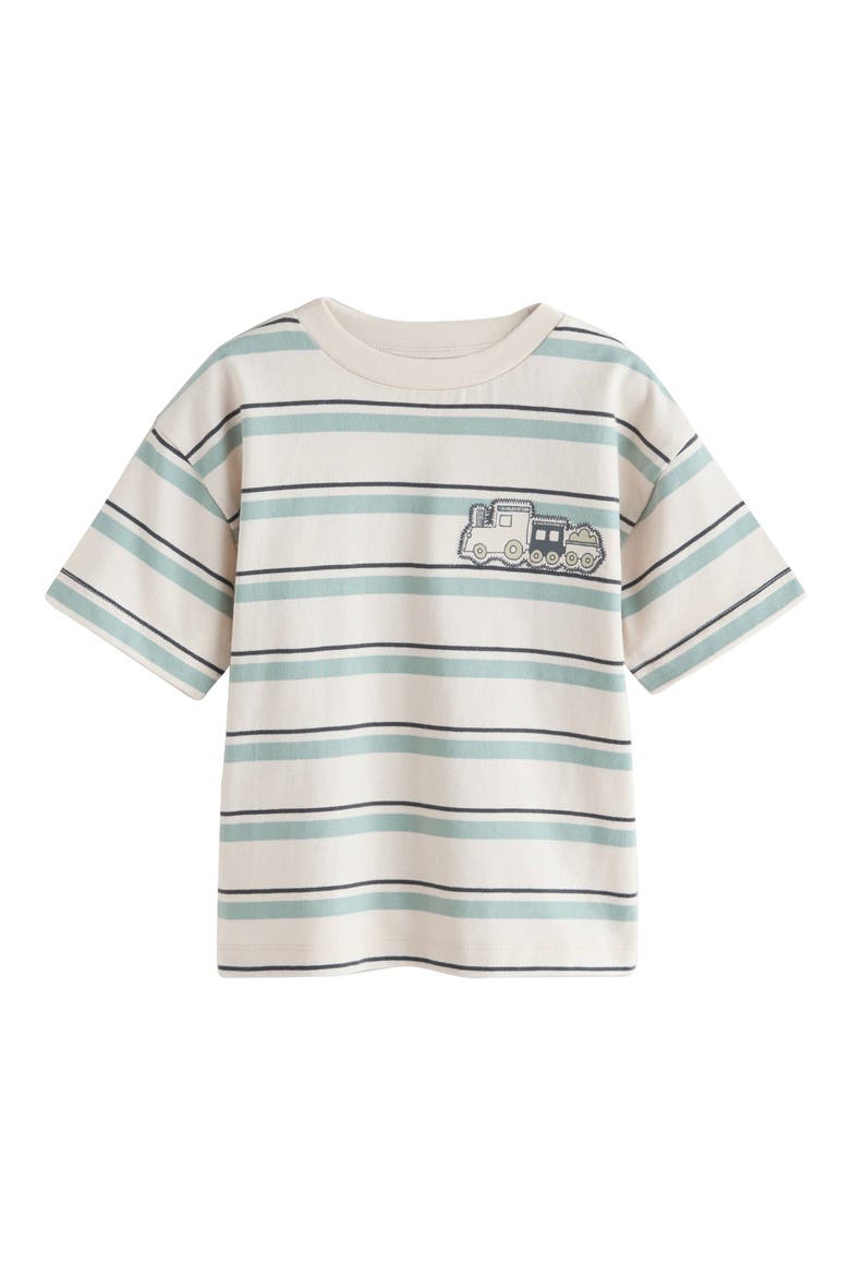 Kids' Train Patch Stripe T-Shirt, Main, color, BEIGE MULTI
