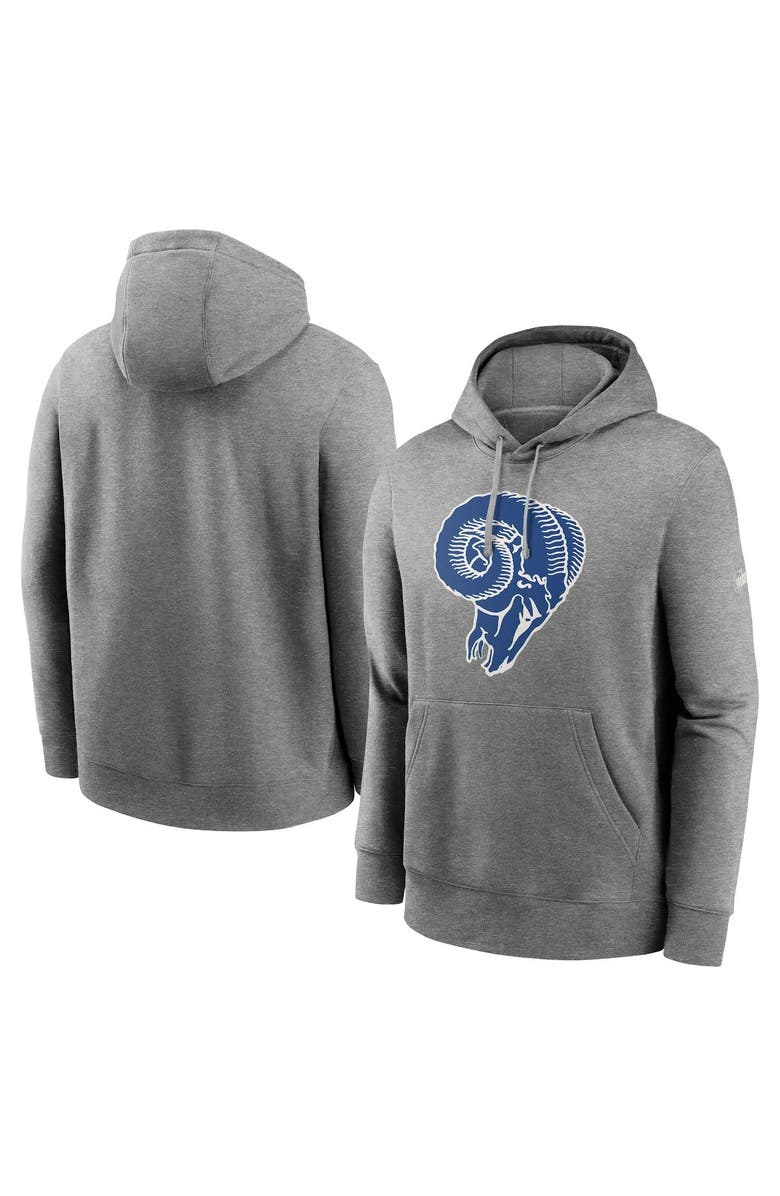 Nike Men's Nike Heathered Gray Los Angeles Rams Rewind Club Fleece Pullover Hoodie, Main, color, Heather Gray