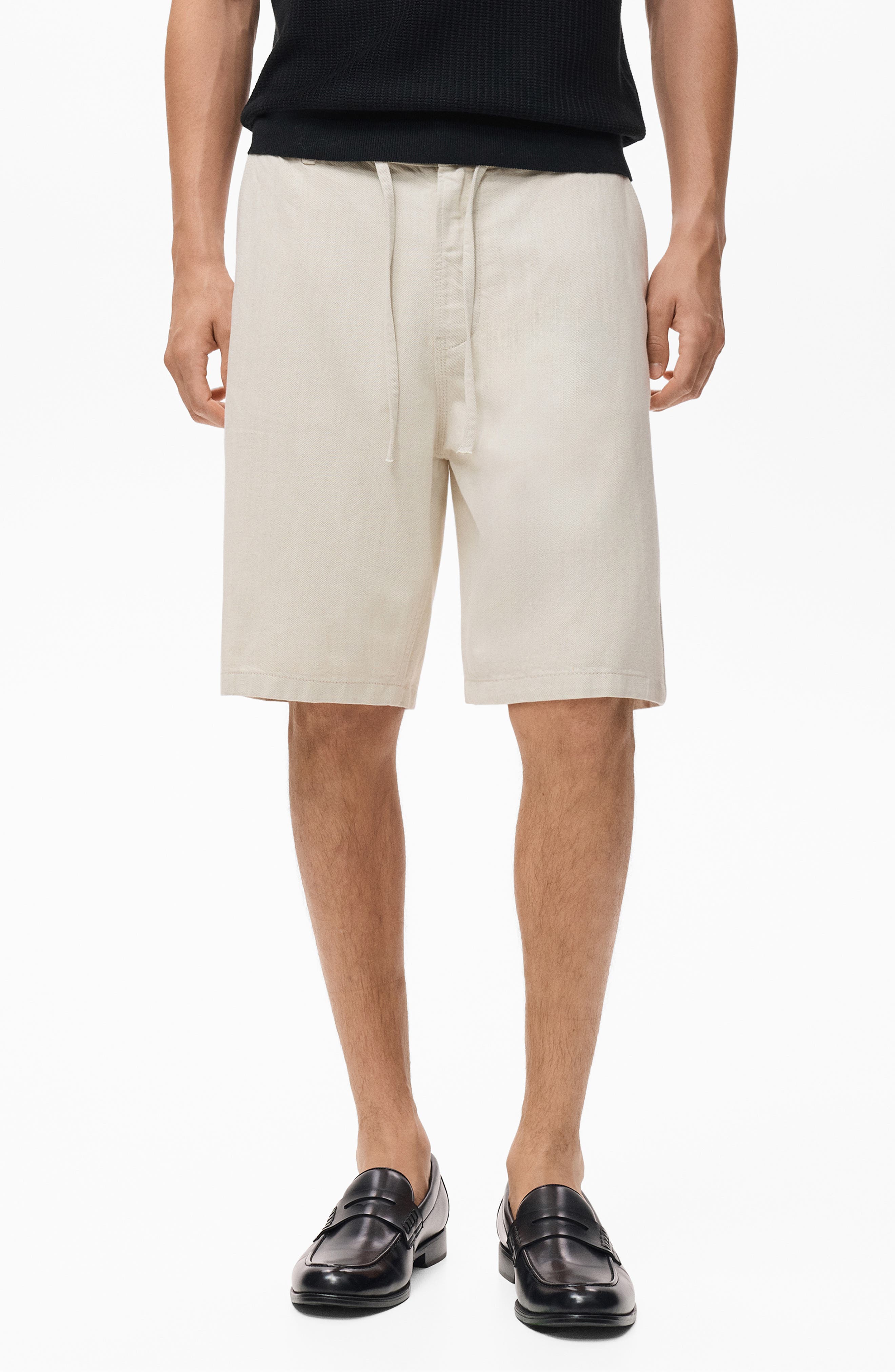 Drawstring Cotton & Linen Bermuda Shorts