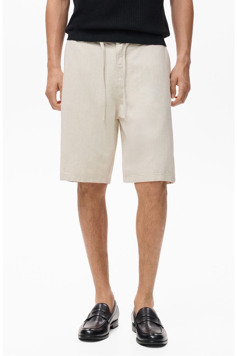 Drawstring Cotton & Linen Bermuda Shorts, Main, color, ECRU