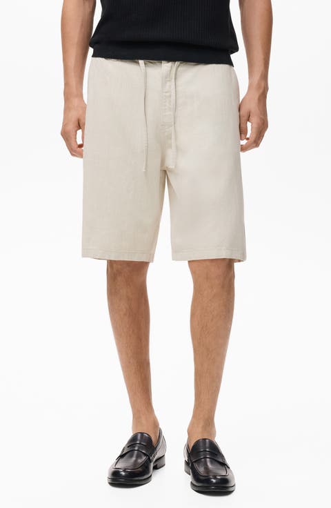 Drawstring Cotton & Linen Bermuda Shorts
